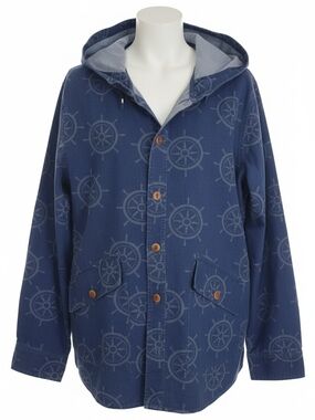 Brooks Brothers Navy Hooded Lightweight Shirt Jacket with Nautical Wheel Print